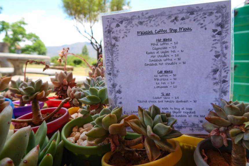 Coffee Shop Menu for the Malealea Lodge, photo by Kelly Benning