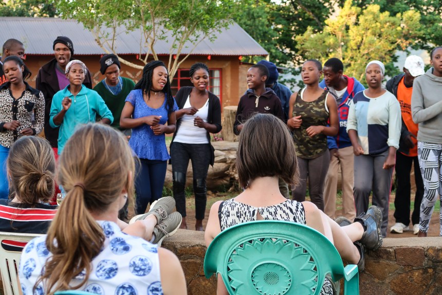 the Malealea choir performs at the Malealea Lodge for a relaxing audience of travelers, photo by Kelly Benning