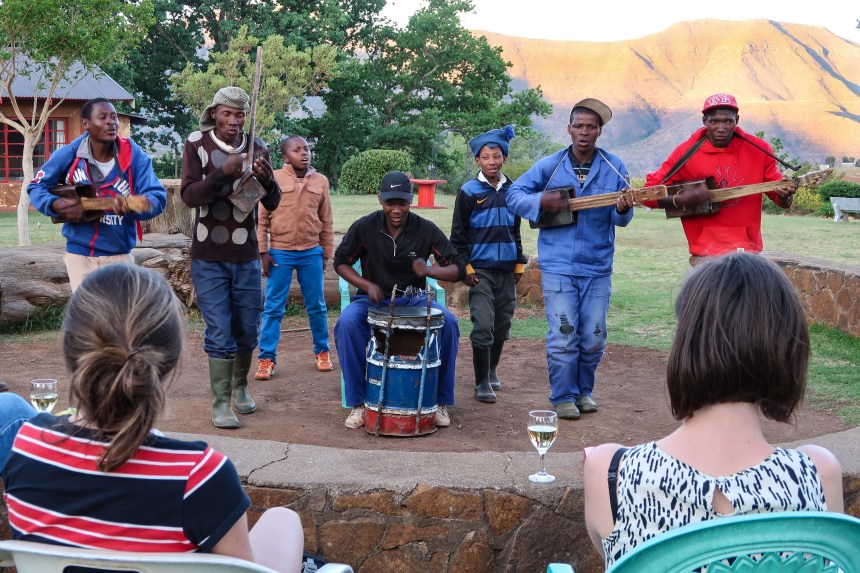 the band performs Basotho music on Basotho instruments at the Malealea Lodge, photo by Kelly Benning
