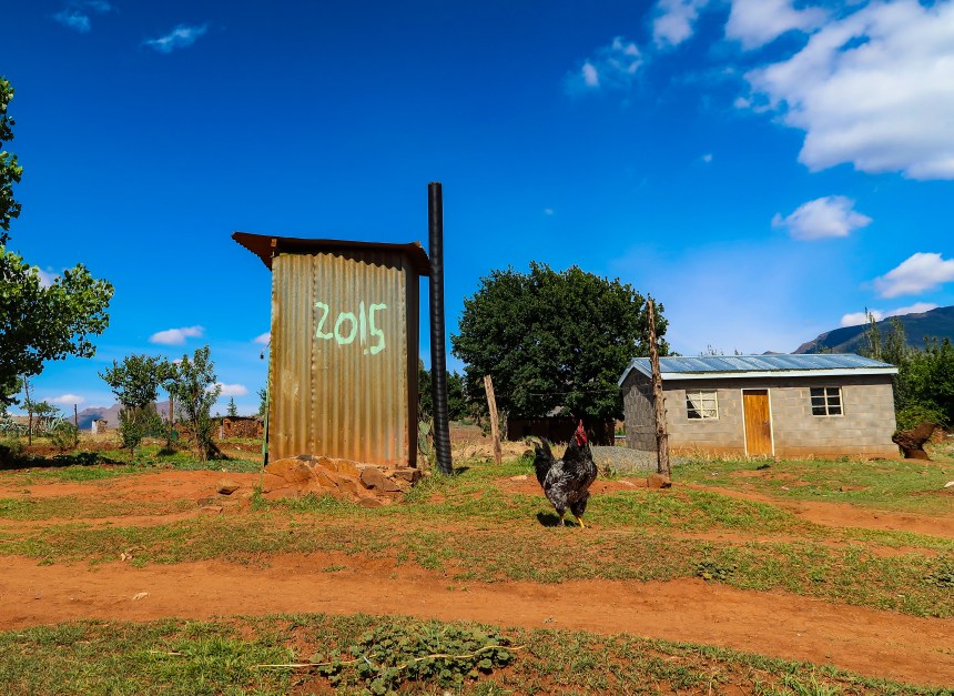 a corrugated outdoor toilet in the rural village of Malealea, Lesotho, Southern Africa, photo by Kelly Benning